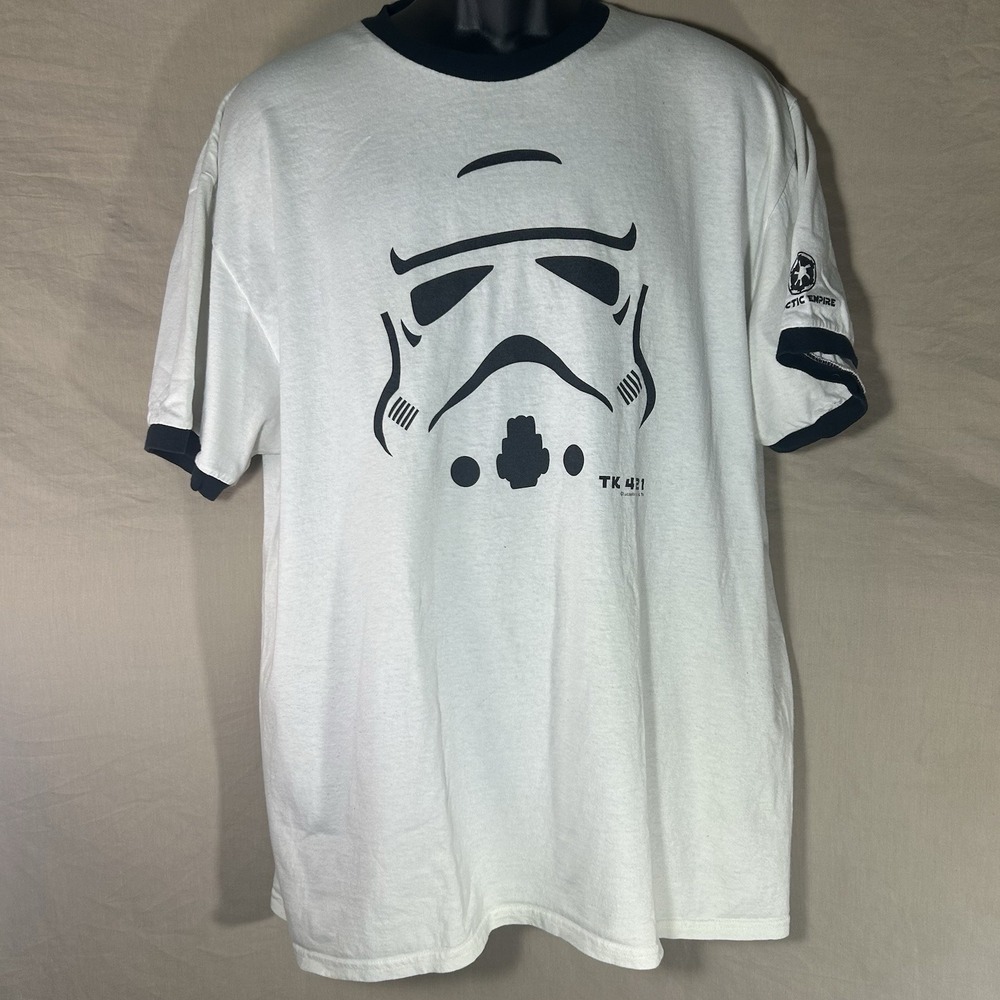 Star Wars Stormtrooper TK 421 Ringer T Shirt Mens XL White Black Galactic Empire